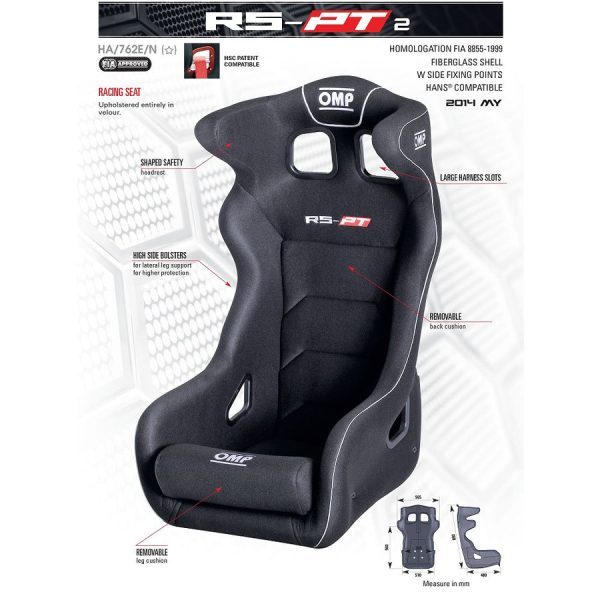 OMP HA0-0762-B01-071 (HA/762E/N) Seat (FIA) RS-PT2, black - Image 2